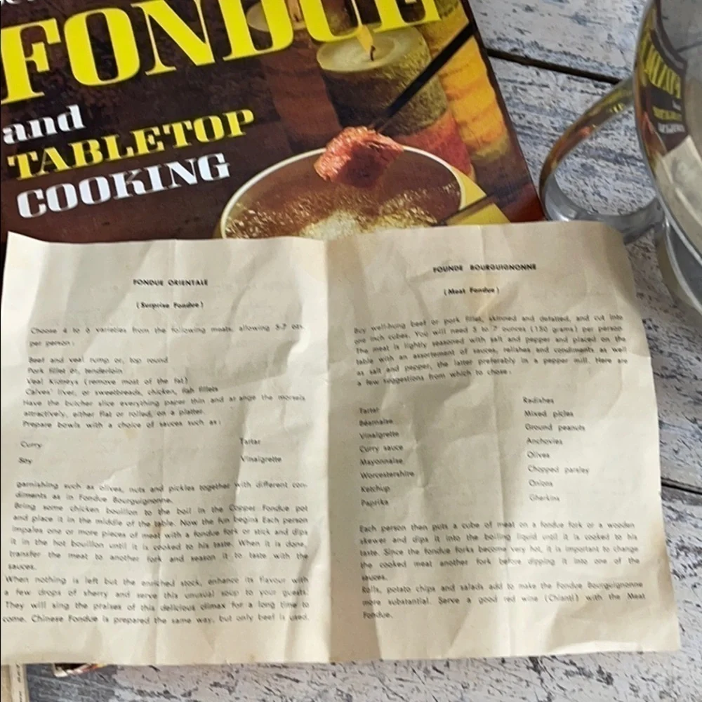 Vintage Puralum Corp. fondue set with book recipes​​​​​​​​​​​​​​